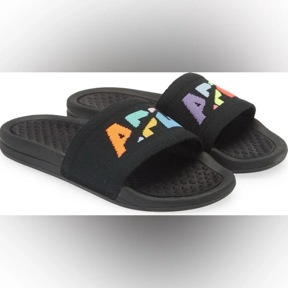 APL TechLoom Knit Sport Slides Black Multicolor Big Logo comfy Sandals NIB 6 - Picture 4 of 11